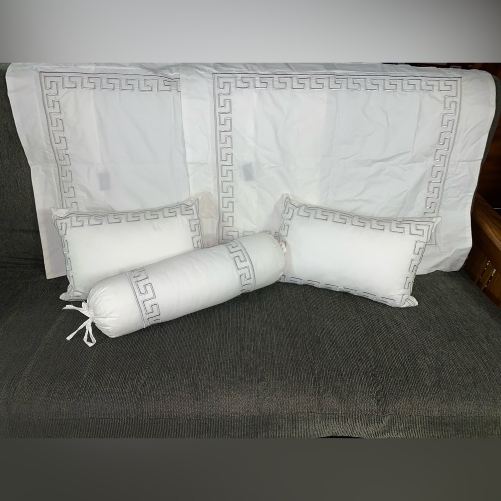 Hotel Collection Greek Key bedding pillows: 2 shams 2 accent pillows & neckroll